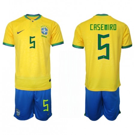 Brasilien Casemiro 5 Matchtröjor Barn Hemma Fotbollströja VM 2022